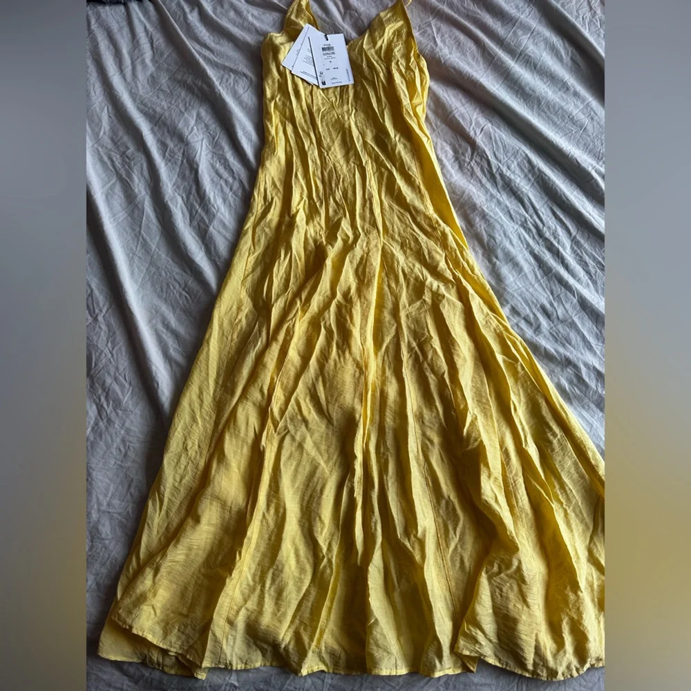 Selected Femme Yellow Linen-Look Sundress Summer Maxi Dress Adjustable Strap 34 - Picture 2 of 12